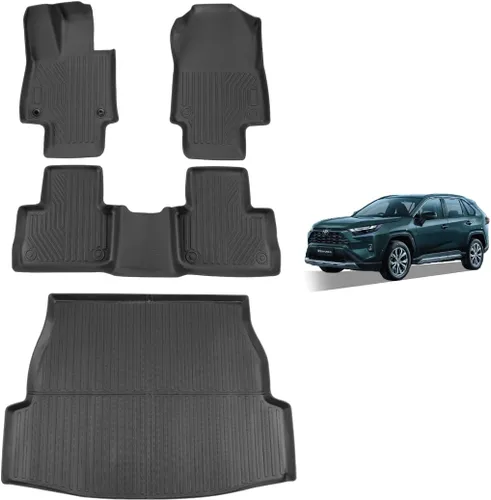Vista 11 de Alfombrillas actualizadas para Toyota RAV4 2025-2019 y RAV4 Hybrid+placas para umbral de puerta, 9 piezas, revestimientos de suelo TPE + alfombrilla