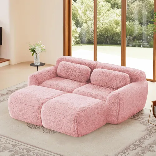 Vista 26 de Sofás de nube sin hueso de 80.4 pulgadas, tela de felpa suave y esponjosa, sofá cama modular con 2 otomanas, sofás de dos plazas de chocolate,