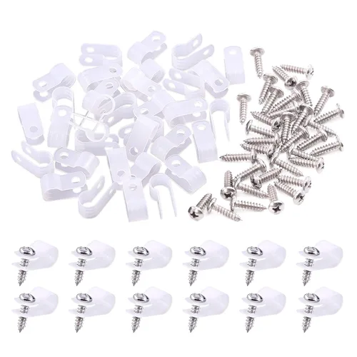 Vista 13 de Swpeet Paquete de 120 clips de cable tipo R de nailon negro de 1/2 pulgada, clips de sujeción de cable de montaje de tornillo de nailon con 120