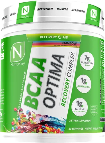 Vista 3 de NutraKey BCAA Optima - Complejo de recuperación post entrenamiento, sin azúcar, sin carbohidratos, ayuda de recuperación, frambuesa azul Complejo