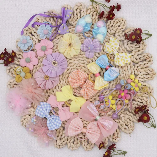 Vista 5 de FZBNSRKO 44 lazos para el pelo con flores coloridas, lazos para el pelo hechos a mano, lindos lazos para el pelo de niñas/lazos elásticos coloridos