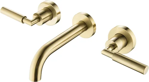 Vista 10 de RBROHANT RB0736D - Grifo de montaje en pared dorado con drenaje desplegable para fregadero sin desbordamiento, grifo de fregadero de baño de doble