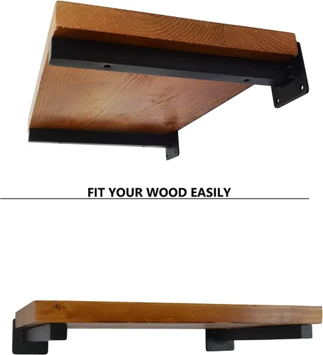 Vista 8 de 6 piezas soportes de estante negros de 4 pulgadas resistentes para estantes de pared de metal, soportes de estantería flotantes industriales