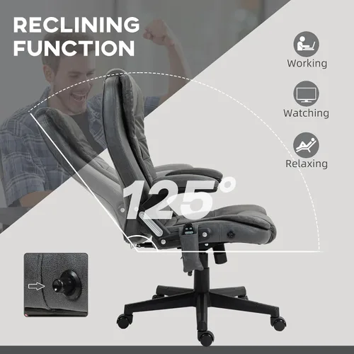 Vista 7 de HOMCOM Silla de oficina de masaje vibratorio de 6 puntos con calor, silla de oficina ejecutiva de microfibra con respaldo alto, respaldo reclinable