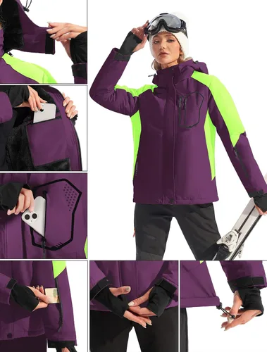 Vista 5 de Ewedoos Chaquetas de esquí de nieve para mujer con capucha desmontable resistente al viento, chaqueta de snowboard para mujer, abrigos de invierno