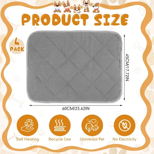 Vista 2 de Novabright Paquete de 4 camas autocalentables para gatos, gatos, perros, alfombrillas térmicas suaves y cálidas con parte inferior antideslizante