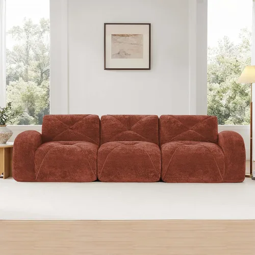 Vista 3 de Sofás modulares modulares de 110.6 pulgadas para sala de estar, sofá moderno de terciopelo sin hueso, no requiere montaje, cómodo sofá sin hueso