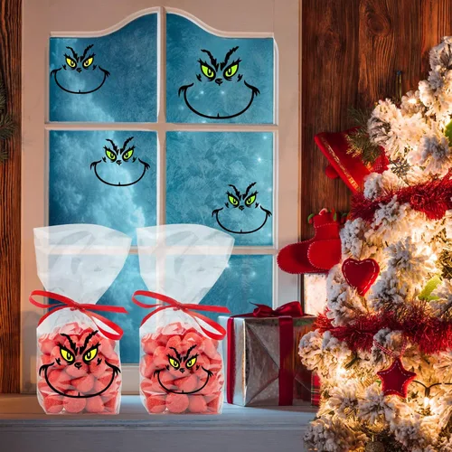 Vista 7 de 26 piezas de calcomanías de decoraciones navideñas, calcomanías de ojos y caras para adornos, calcomanías de vinilo impermeables para el hogar