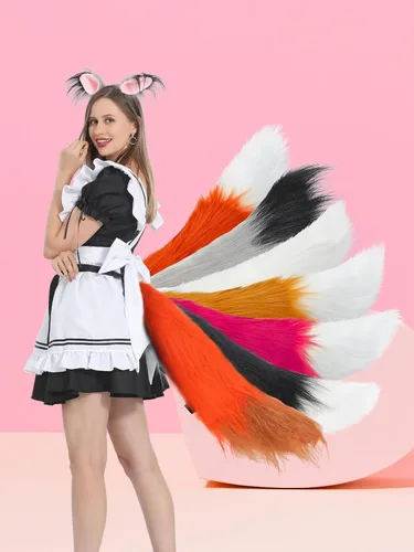 Vista 6 de LA CARRIE Kit de disfraz de lobo de zorro y orejas de pelo sintético de felpa para niños y adultos, fiesta de Halloween, disfraz de cosplay