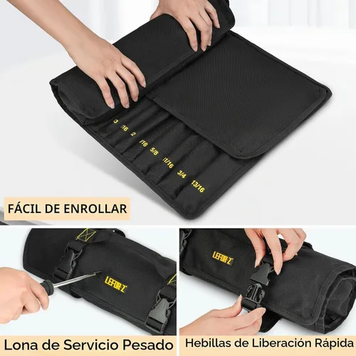 Vista 5 de Organizador de rollos de llaves, bolsa enrollable para llaves con 23+1 bolsillos, rollo de herramientas resistente para llaves métricas y SAE, bolsa