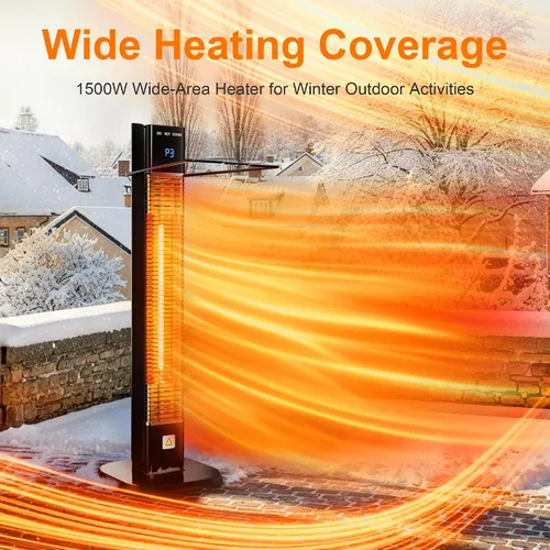 Vista 2 de Calentador al aire libre de 1500 W, calentador de patio con control remoto, 3 niveles de calor, temporizador de 24H, tubo de calentamiento de fibra