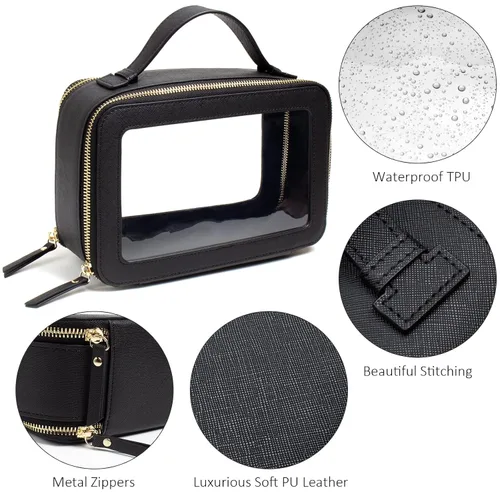 Vista 3 de LETGO Bolsas de maquillaje transparentes, bolsa de aseo aprobada por la TSA con cremallera, organizador de maquillaje transparente para artículos