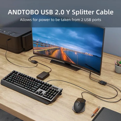 Vista 6 de ANDTOBO Divisor USB 1 a 4, USB 2.0 A macho a 4 USB hembra Jack Y Splitter Hub Cable adaptador de extensión de cable de alimentación, negro