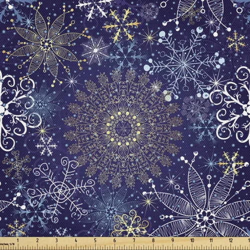 Vista 40 de Ambesonne Tela Navideña por Yarda, Tema Navideño Colorido Vivo Piñas de Pino Ramas Hombre de Jengibre Imagen de Bayas Estampada, Tela de Punto