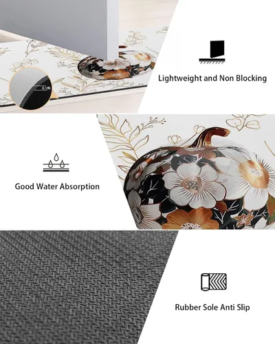 Vista 2 de Lujosa alfombra de baño de calabazas para bañera, antideslizante, de secado rápido y absorbente, de tierra de diatomeas, tapete de cocina, tapete