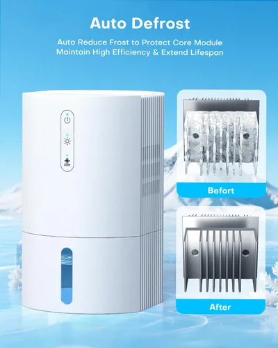 Vista 6 de Deshumidificadores para el hogar, deshumidificador de 35 onzas para baño con apagado automático y descongelación automática, deshumidificador