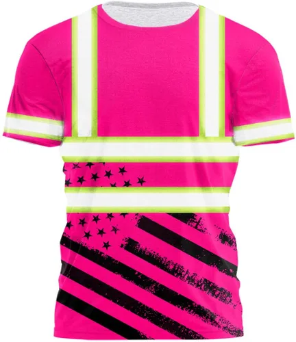 Vista 9 de Camisa de alta visibilidad con bandera de Estados Unidos de color para hombres y mujeres, con nombre personalizado, camisa de seguridad reflectante