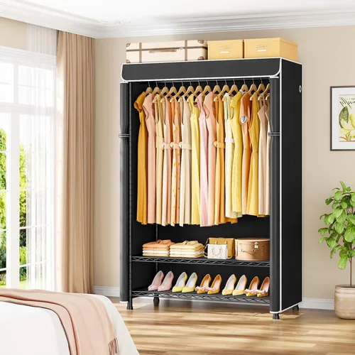 Vista 2 de ULIFHOME H5C Plus - Perchero con tapa, armario portátil para colgar ropa, percheros cubiertos de alta resistencia, percheros con estantes, carga