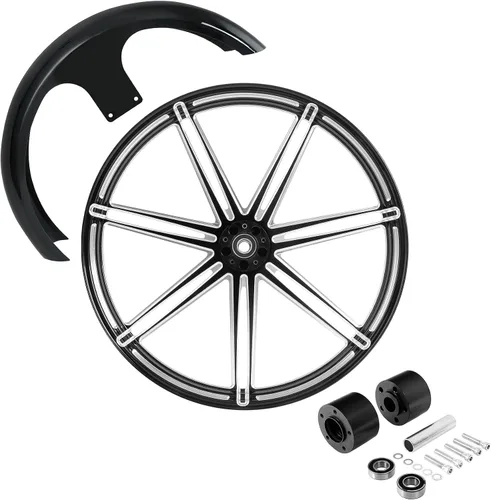Vista 114 de TCMT Llanta de rueda delantera de 21", buje de rueda de brida de doble disco con guardabarros delantero negro sin pintar, compatible con modelos