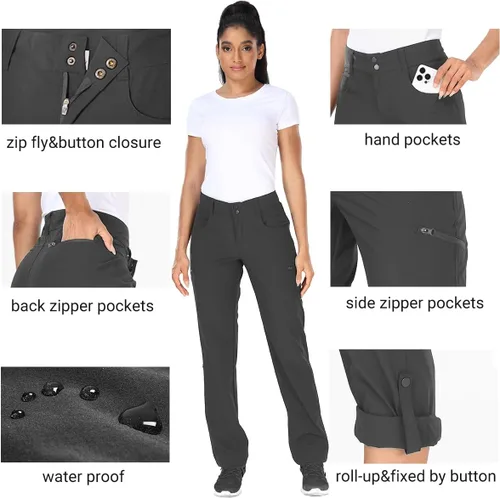 Vista 5 de Holipick Pantalones cargo de senderismo para mujer, ligeros, de secado rápido, impermeables, para exteriores, campamento, viajes, golf