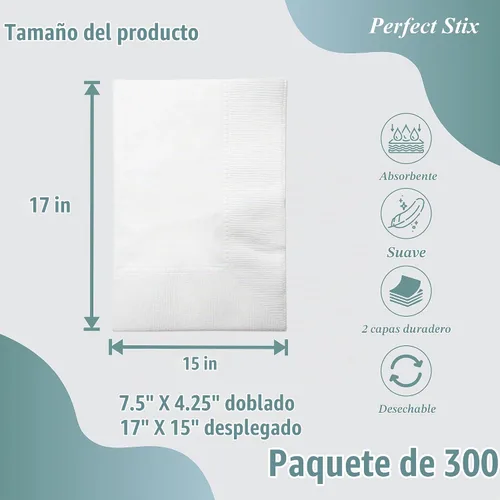 Vista 2 de Perfect Stix - Servilletas de cena (2 capas) color blanco