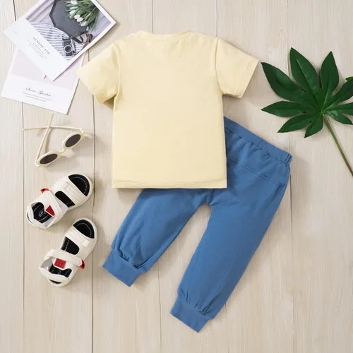 Vista 12 de Pudcoco Conjunto de camiseta de manga corta con letras y pantalones largos sólidos para el verano