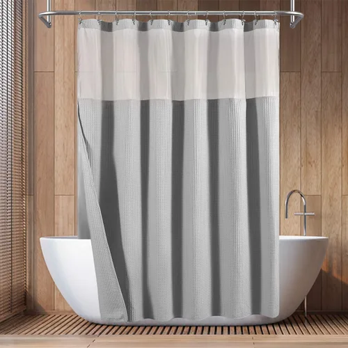 Vista 6 de Barossa Design - Cortina para ducha con forro, mezcla de algodón y patrón cuadriculado
