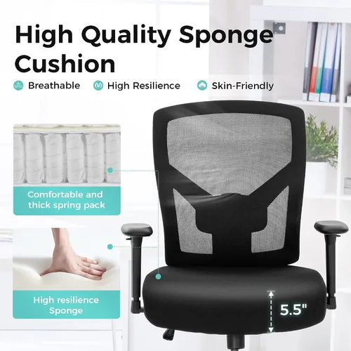 Vista 7 de ALPHA HOME Silla de oficina resistente, ergonómica, silla de computadora de malla con respaldo medio con soporte lumbar, silla de escritorio