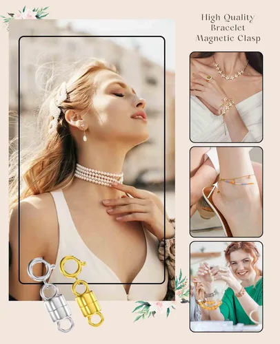 Vista 2 de Clysoru Broches y cierres para collares, cuentas de oro y plata de 14 quilates, extensor de cadena, collares y pulseras con bloqueo de seguridad