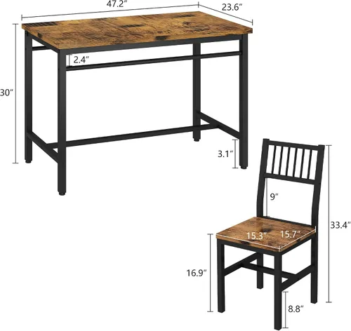Vista 3 de AWQM - Juego de mesa de comedor de 47.2 pulgadas para 4, mesa industrial con 4 sillas curvas, juego de mesa de cocina rectangular de 5 piezas