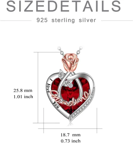 Vista 6 de Joyería de plata esterlina 925 para mujer, collar con pendiente de flor y corazón de cristal, para cumpleaños, regalos para mamá, abuela, esposa 01