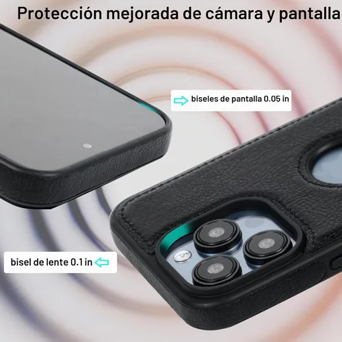 Vista 4 de Funda de cuero para iPhone 13 Pro, funda protectora delgada con función atril a prueba de golpes, soporte invisible integrado compatible con iPhone