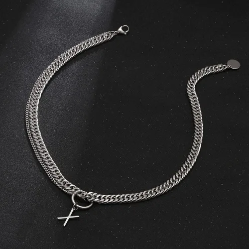 Vista 3 de LifeWorld Cross Necklace for Men, Silver Mens Cross Necklaces,Stainless Steel Cross Pendant Necklace Jewelry Gifts Simple Chain Necklace for Men Boys