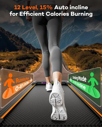 Vista 3 de Almohadilla plegable para caminar con 15% de inclinación automática/luz RGB/pantalla dual, cintas de correr de 3.5 HP para el hogar, almohadilla
