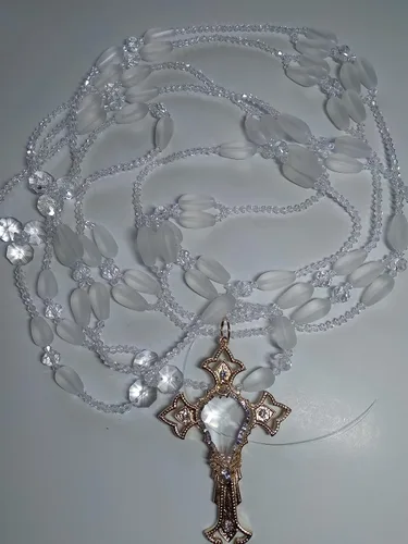 Vista 2 de Lazo de boda/Lazo de Matriminio/Lasso Para Boda/Lazo de cristal mate en forma de gota con cristal natural Lazo sin imagenes y cruz con cristal sin