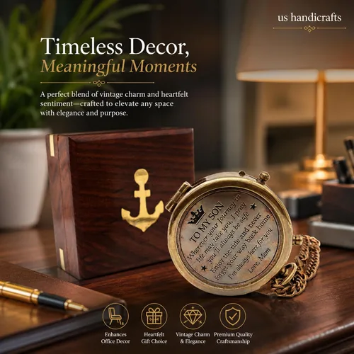 Vista 6 de Brass Compass with Wooden Case Engraved Compass from Mom to Son Graduation Gift, Birthday, Inspirational Travel Keepsake