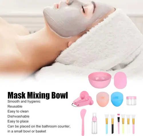 Vista 9 de Juego de cuencos para mezclar mascarillas faciales, kit de herramientas de mezcla de mascarillas con máscara facial, cuenco, espátula, cepillo