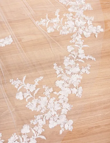 Vista 5 de ELAWBTY 1 Tier Floral Lace Wedding Bridal Veil For Bride