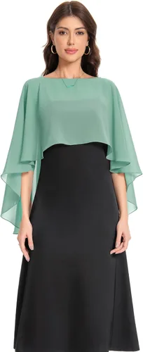Vista 3 de Baoqiya Women's Shawls and Wraps for Evening Dresses Chiffon Cape verde ( Bean Green )