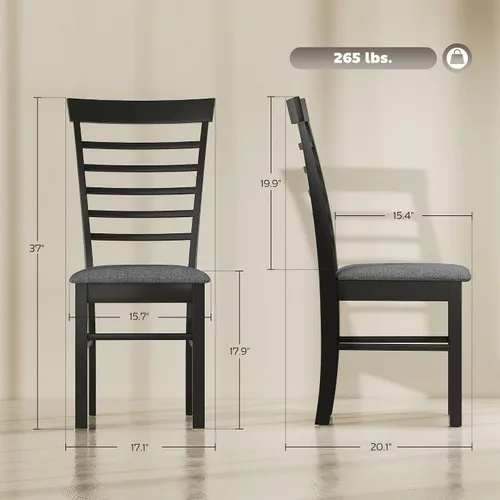 Vista 3 de HOMCOM Juego de 2 sillas de comedor de madera, sillas de cocina tapizadas de granja con marco de madera de goma para sala de estar, comedor, negro