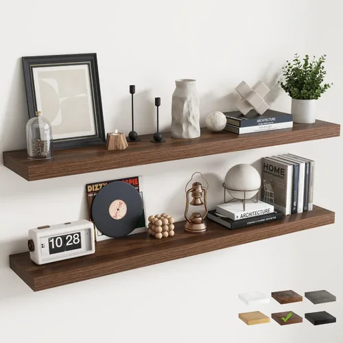 Vista 20 de 16 Inch Floating Shelves for Wall 2 Pack, 8"D Wood Grain Bathroom Shelves Acabado negro