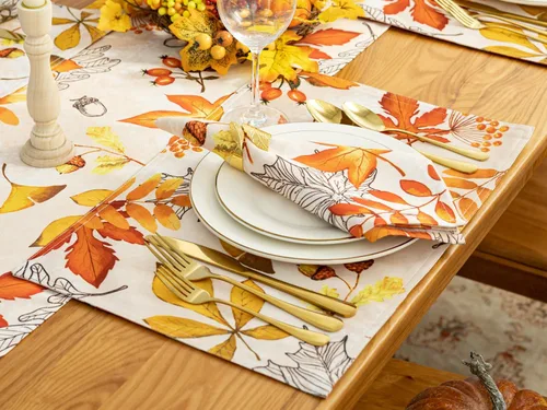 Vista 3 de YiHomer Colección de mesa de otoño y Acción de Gracias para decoración de cocina, comedor, fiestas, cosecha, hojas de otoño, juego de manteles