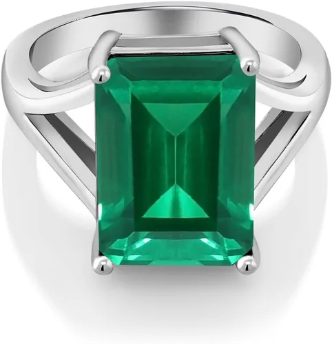 Vista 39 de Gem Stone King Anillo de compromiso solitario con piedra preciosa de corte esmeralda de 0.551 x 0.394 in para mujer, plata de ley 925, anillo
