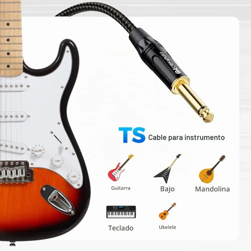 Vista 7 de Cable Matters Paquete de 2 cables trenzados de guitarra TS a TS de 1/4 de pulgada, 3 pies