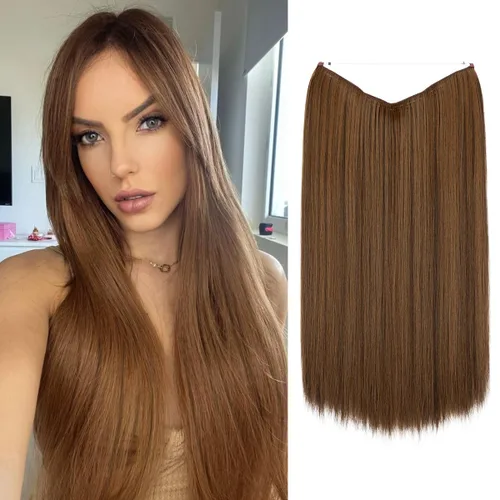 Vista 18 de SARLA Extensiones de cabello con alambre invisible de reflejos cortos rectas postizos sintéticos diadema transparente ajustable para mujeres 14