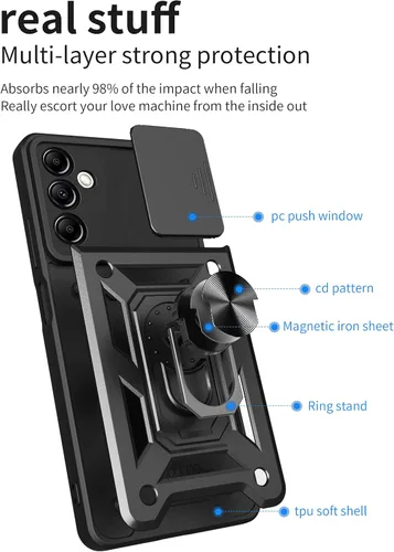 Vista 7 de Funda para Samsung Galaxy A14 5G con [2 unidades] protector de pantalla, para Galaxy A14 4G, funda protectora de doble capa resistente para teléfono