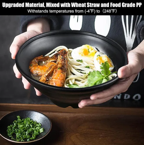 Vista 5 de shopwithgreen Juego de 4 tazones de ramen japonés de plástico fino y paja de trigo, cuencos grandes de ramen de 44 onzas para sopa de fideos Pho