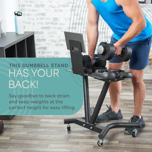 Vista 2 de Lifepro PowerFlow Pro Stand — Adjustable Dumbbell Stand & Rack with Locking Wheels Phone/Tablet Holder — Compatible with PowerFlow Plus, PowerUp