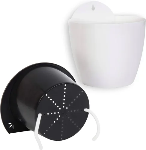 Vista 6 de MyGift Macetas de pared de 7.5 pulgadas para plantas de interior, macetas de plástico blanco para colgar, macetas de riego automático, macetas