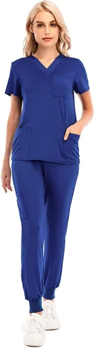Vista 2 de Conjunto de uniformes médicos para mujer, conjunto de uniforme de enfermera, conjunto de trabajo al aire libre, conjunto de ropa quirúrgica elástica